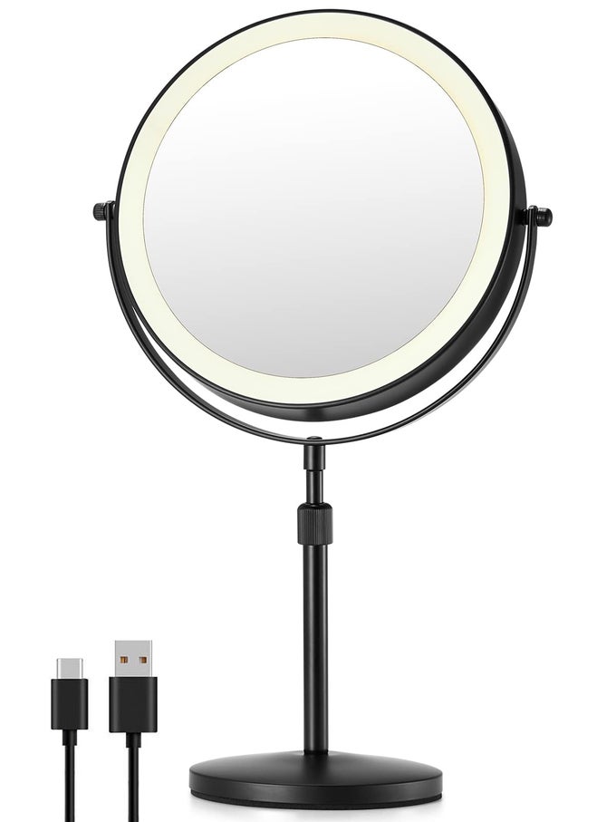 3X10X MAGNIFYING MAKEUP MIRROR WITH LIGHT 85 INCHES DOUBLE SIDED SWIVELFREE VANITY MIRROR WITH HEIGHTADJUSTABLE STAND BLACK