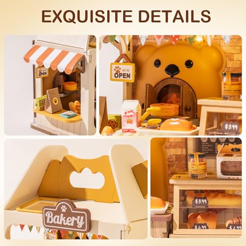 Wowood DIY Mini House Building Teddy Miniature Kit Breadbox, Miniature Lifestyle Bookshelf Decoration, Cute Craft Kits for Women or Girls 14+, Kawaii Gifts Hobbies for Crafters (Teddy's Breadbox) - Image 5