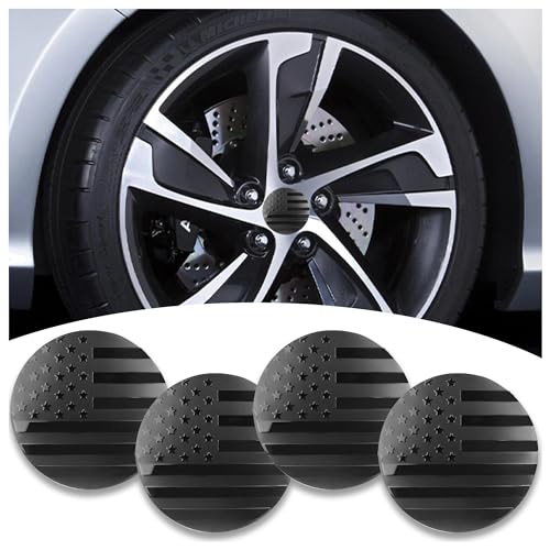 KIFIDAN 4PCS American Flag Car Wheel Center Caps Sticker,Wheel Hub Caps Sticker Compatible with 56mm/2.2 Inch Wheel Hub Caps,Automotive Exterior Accessories Center Caps for Rims Car Decorations (Black Flag) - Image 1