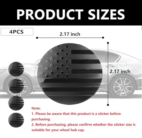 KIFIDAN 4PCS American Flag Car Wheel Center Caps Sticker,Wheel Hub Caps Sticker Compatible with 56mm/2.2 Inch Wheel Hub Caps,Automotive Exterior Accessories Center Caps for Rims Car Decorations (Black Flag) - Image 2