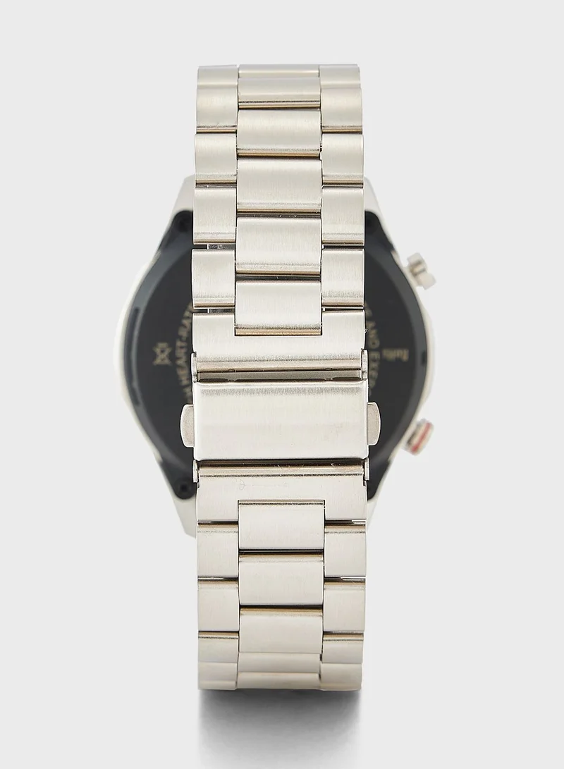 Seventy Five Genuine Leather And Metal Strap Smart Watch With Heart Rate And Fitness Features