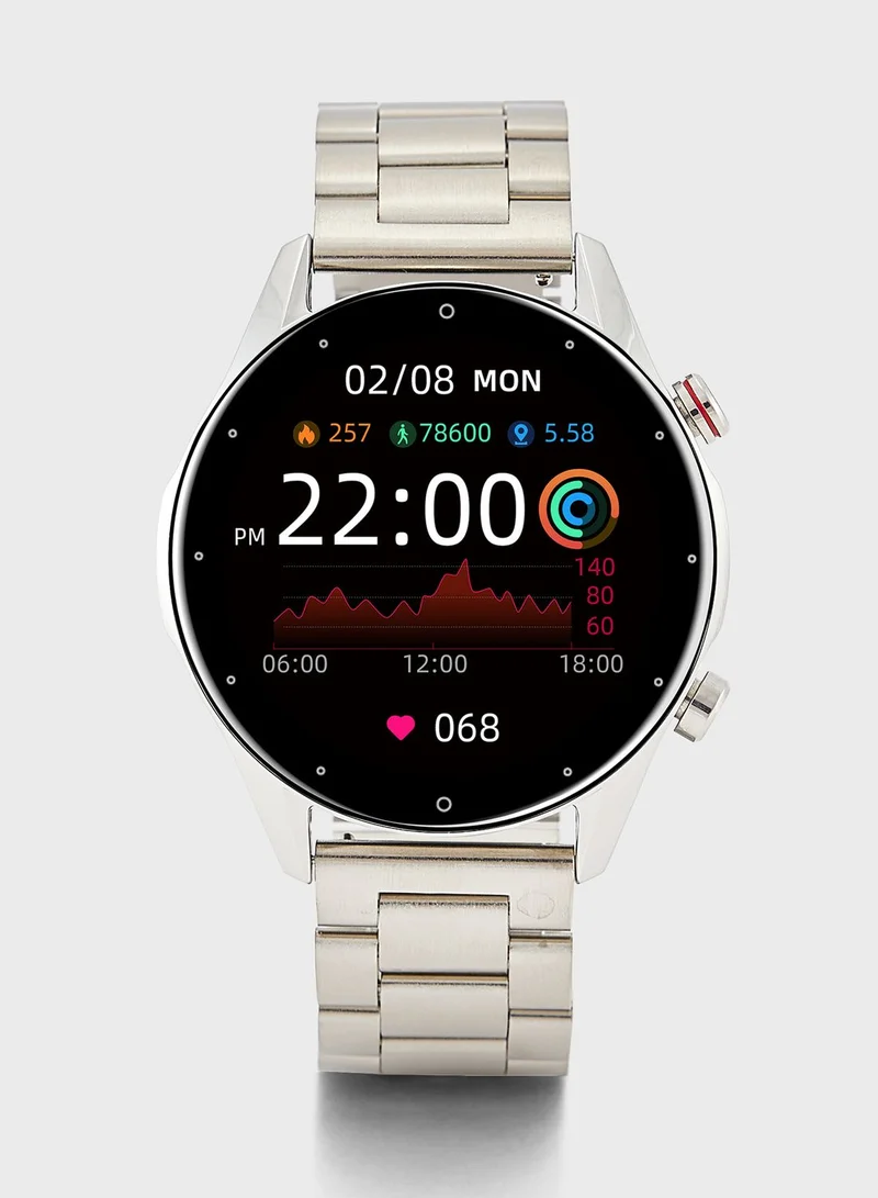 Seventy Five Genuine Leather And Metal Strap Smart Watch With Heart Rate And Fitness Features