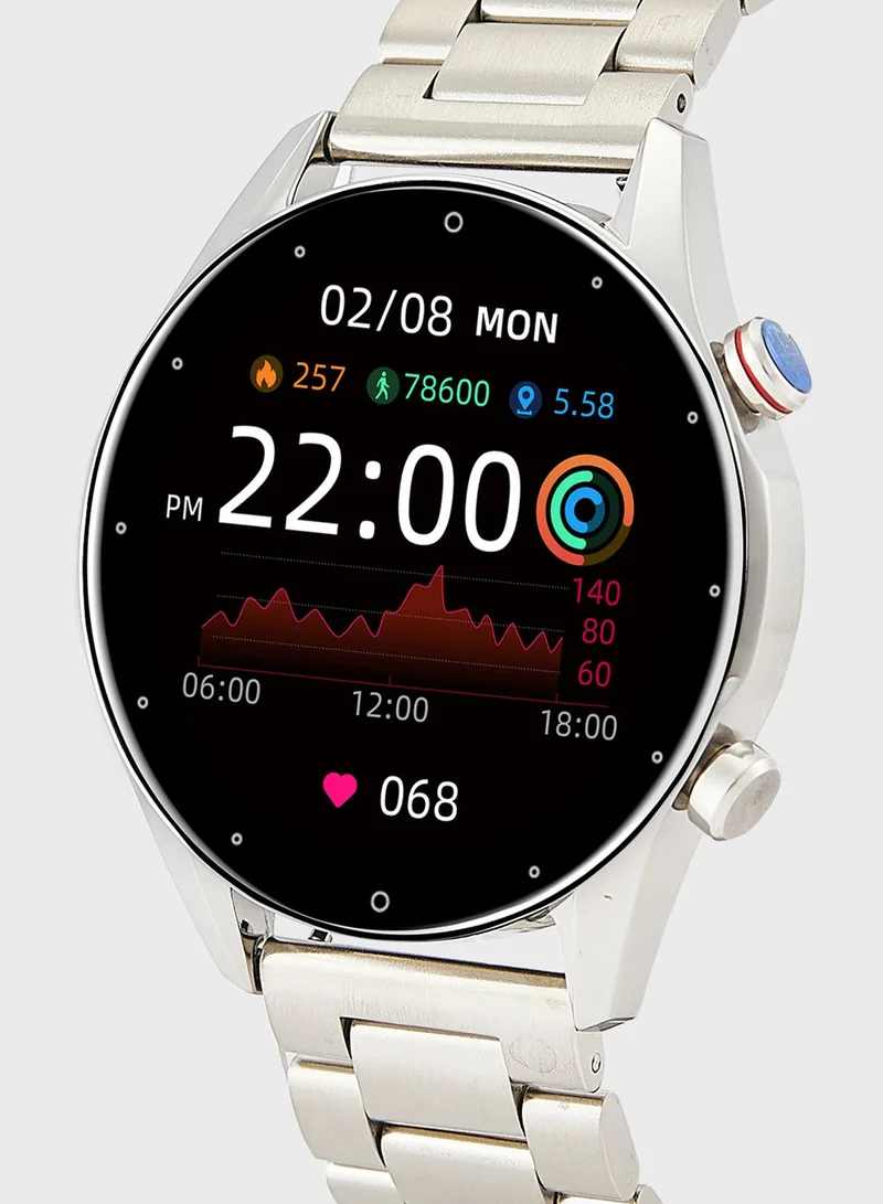 Seventy Five Genuine Leather And Metal Strap Smart Watch With Heart Rate And Fitness Features
