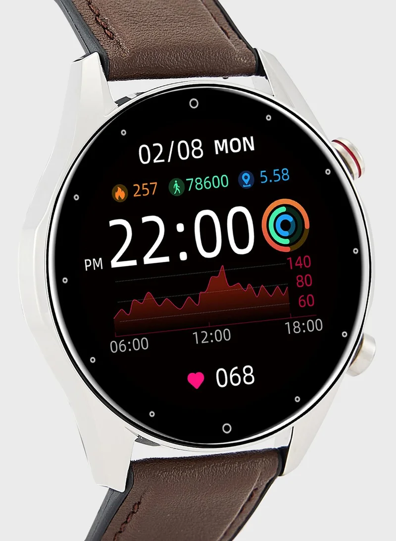 Seventy Five Genuine Leather And Metal Strap Smart Watch With Heart Rate And Fitness Features