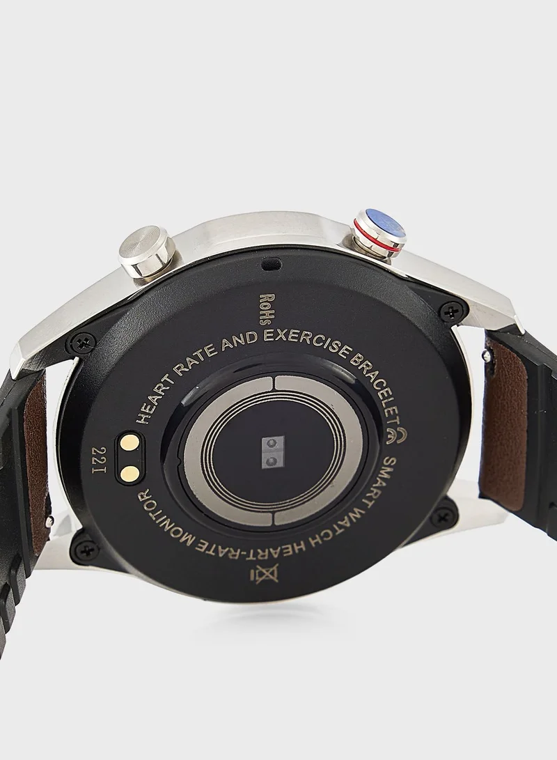 Seventy Five Genuine Leather And Metal Strap Smart Watch With Heart Rate And Fitness Features