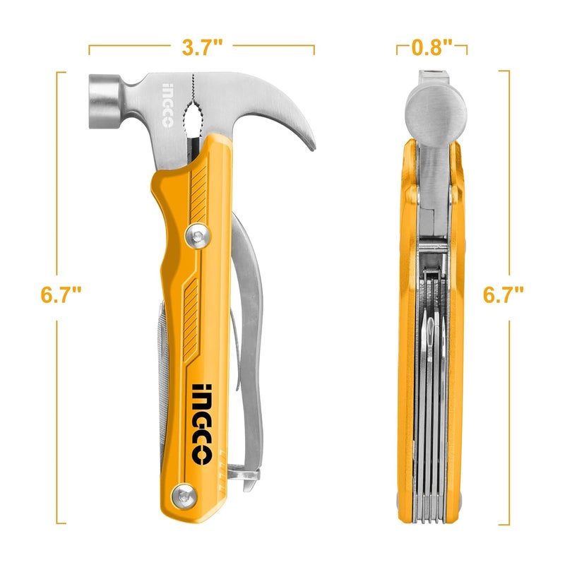 INGCO Multipurpose Tool Kit 12 in 1 Multitool MultiFunction Hammer Survival Tools Small Hammer Multitool Hatchet Survival Gear Gifts for Men Women Dad Husband - Image 3