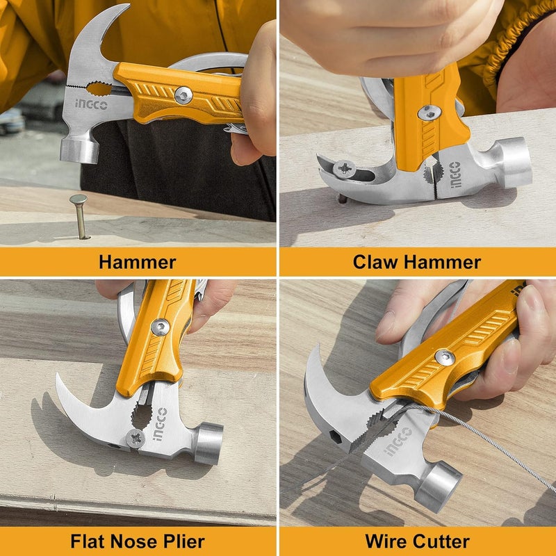 INGCO Multipurpose Tool Kit 12 in 1 Multitool MultiFunction Hammer Survival Tools Small Hammer Multitool Hatchet Survival Gear Gifts for Men Women Dad Husband - Image 4