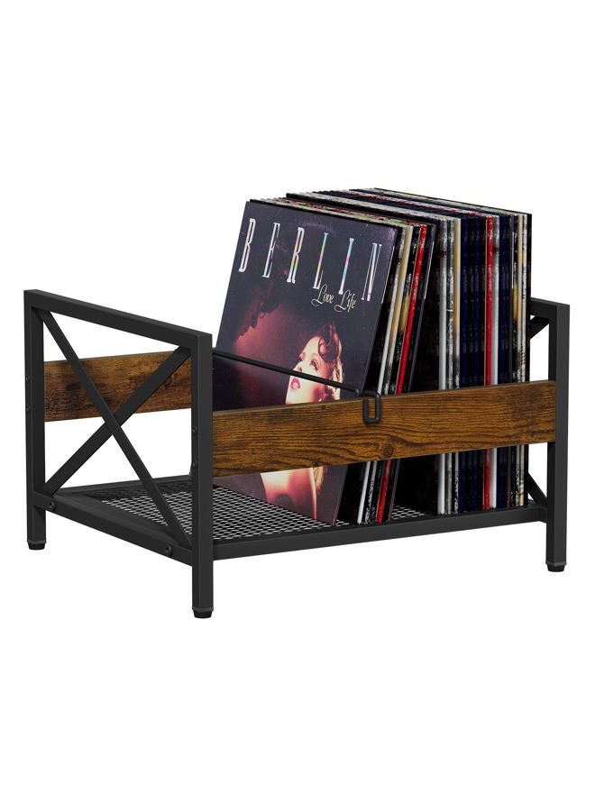 VYUOL Vinyl Record Storage Record Holder, Metal & Wooden Record Crates, Album Storage for Records Vinyl Holder Holds up to 50-100 Records, Desktop Organizer for Books Files - Image 1