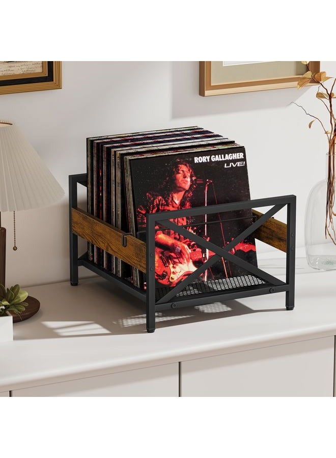 VYUOL Vinyl Record Storage Record Holder, Metal & Wooden Record Crates, Album Storage for Records Vinyl Holder Holds up to 50-100 Records, Desktop Organizer for Books Files - Image 2