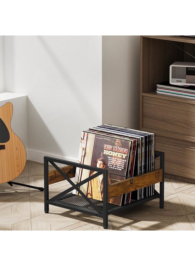 VYUOL Vinyl Record Storage Record Holder, Metal & Wooden Record Crates, Album Storage for Records Vinyl Holder Holds up to 50-100 Records, Desktop Organizer for Books Files - Image 4