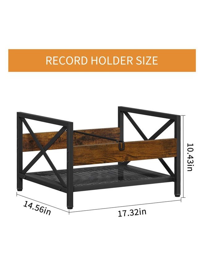 VYUOL Vinyl Record Storage Record Holder, Metal & Wooden Record Crates, Album Storage for Records Vinyl Holder Holds up to 50-100 Records, Desktop Organizer for Books Files - Image 3