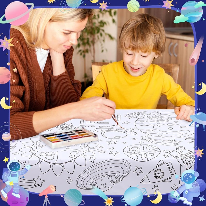Excefore Disposable Kids Coloring Tablecovers – Giant 72x30 Inch Rectangular Activity Drawing Graffiti Poster, Blank Planet Theme Tablecloth for Birthday Parties, Classroom Decor & Art Crafts Supplies - Image 4