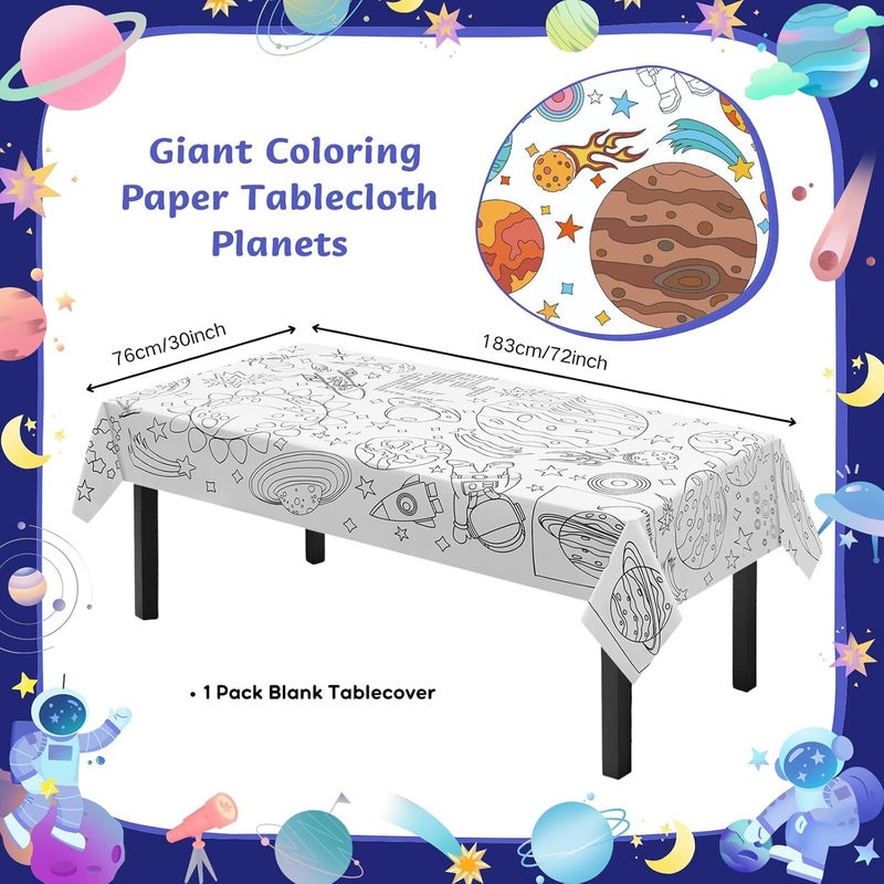 Excefore Disposable Kids Coloring Tablecovers – Giant 72x30 Inch Rectangular Activity Drawing Graffiti Poster, Blank Planet Theme Tablecloth for Birthday Parties, Classroom Decor & Art Crafts Supplies - Image 2