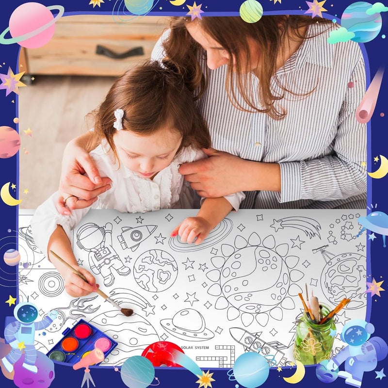 Excefore Disposable Kids Coloring Tablecovers – Giant 72x30 Inch Rectangular Activity Drawing Graffiti Poster, Blank Planet Theme Tablecloth for Birthday Parties, Classroom Decor & Art Crafts Supplies - Image 5