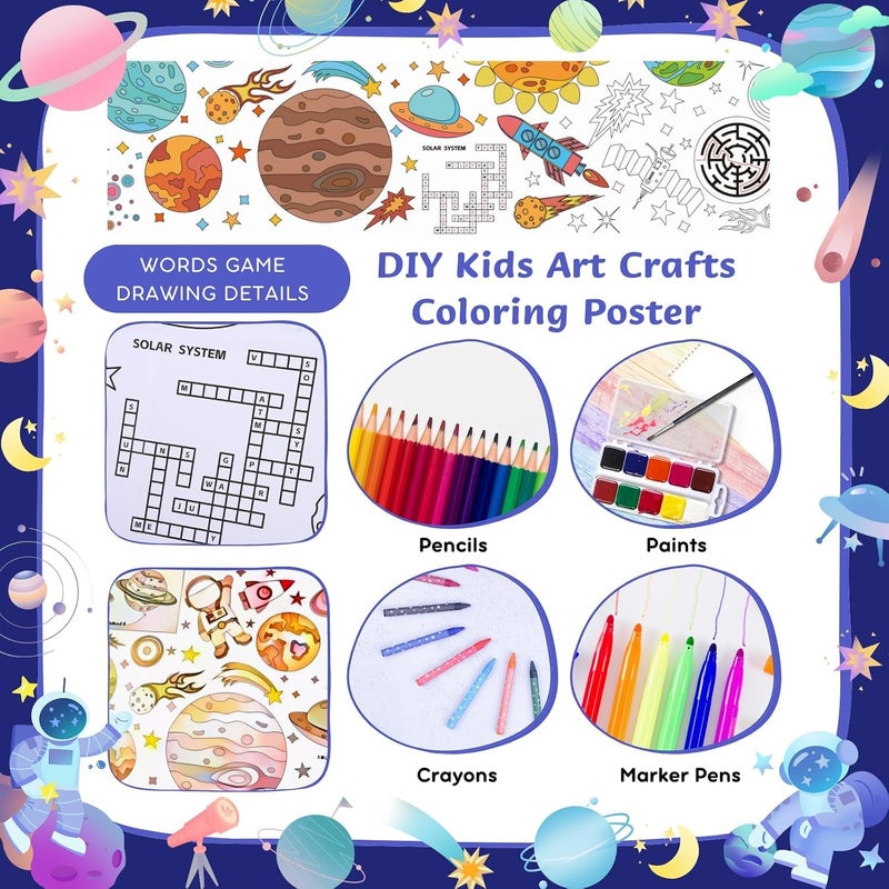 Excefore Disposable Kids Coloring Tablecovers – Giant 72x30 Inch Rectangular Activity Drawing Graffiti Poster, Blank Planet Theme Tablecloth for Birthday Parties, Classroom Decor & Art Crafts Supplies - Image 3