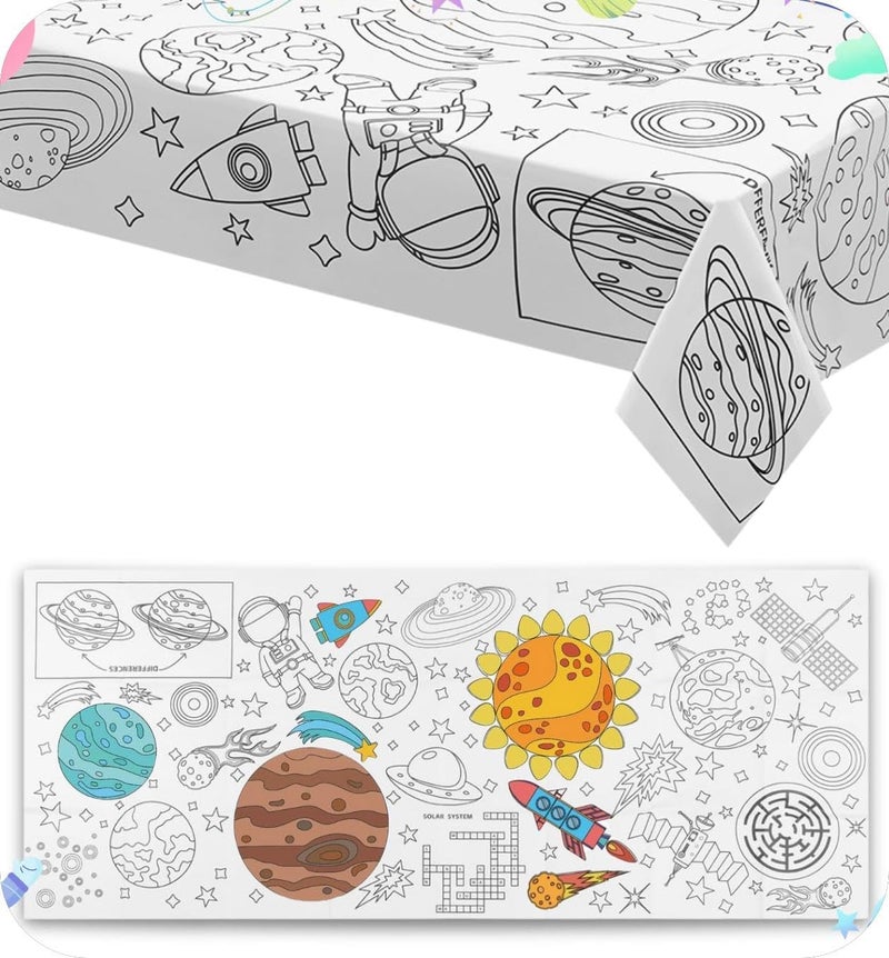 Excefore Disposable Kids Coloring Tablecovers – Giant 72x30 Inch Rectangular Activity Drawing Graffiti Poster, Blank Planet Theme Tablecloth for Birthday Parties, Classroom Decor & Art Crafts Supplies - Image 1