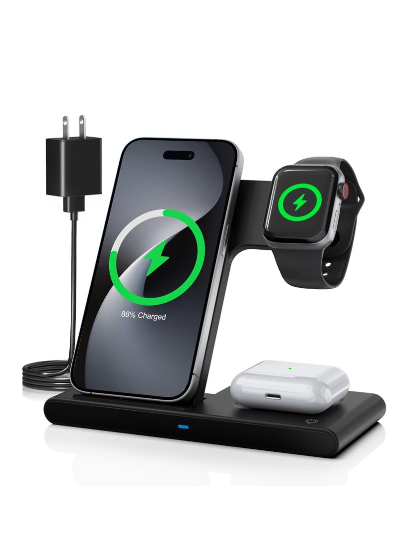 عام شاحن لاسلكي لمحطة شحن iPhone: حامل شاحن 3 في 1 لأجهزة متعددة لأجهزة Apple - iPhone 15 14 Pro Max 13 12 11 - Watch 9 8 7 6 5 4 3 2 Se - Image 1