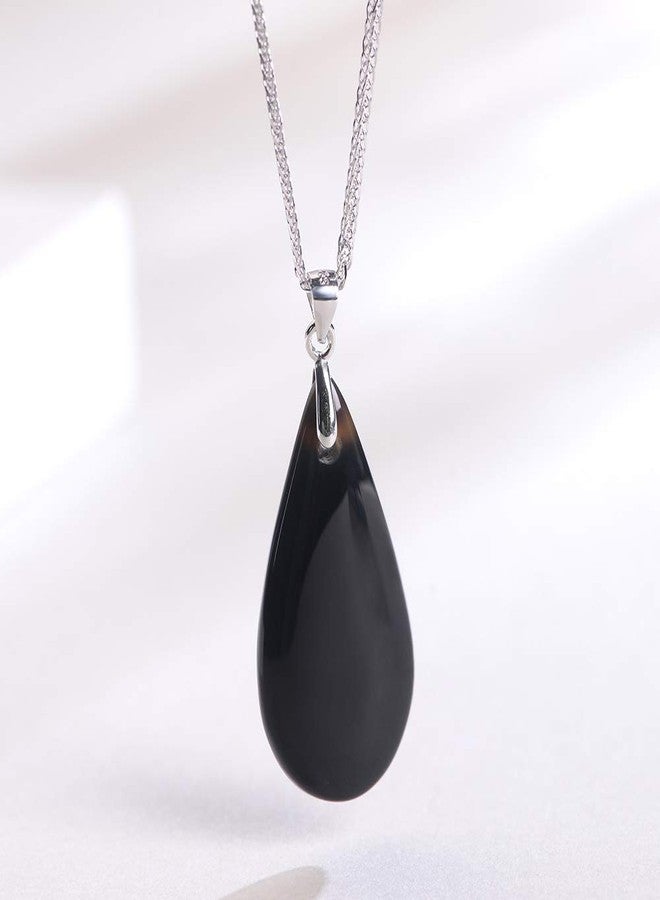 iSTONE 925 Sterling Silver Natural Crytral for Womens Pendant Necklace, Gemstone Birthstone with 17.8" Silver Chain Ladies, 17.8'', Gemstone, Black Agate Labradorite - Image 2