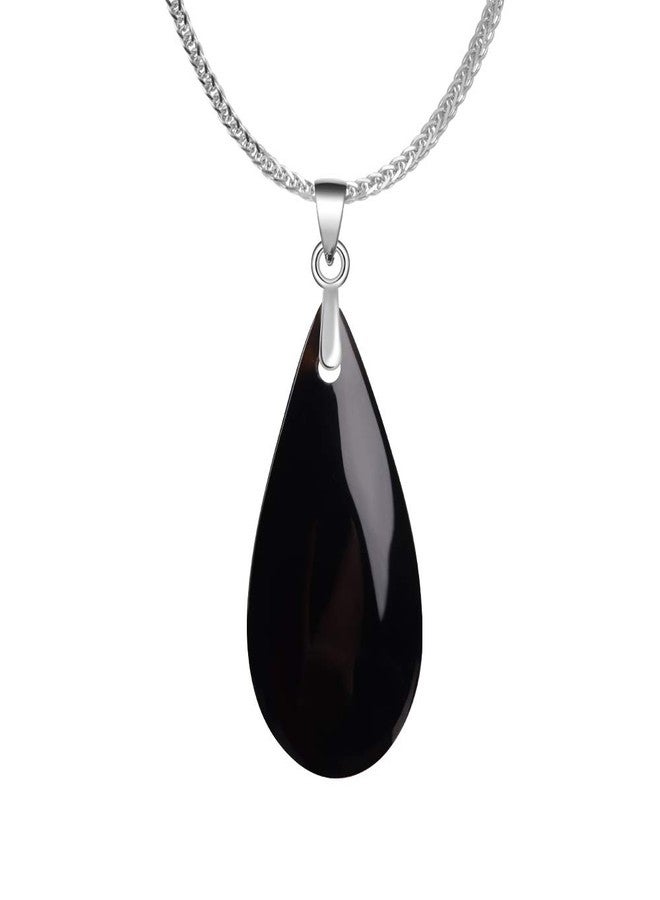 iSTONE 925 Sterling Silver Natural Crytral for Womens Pendant Necklace, Gemstone Birthstone with 17.8" Silver Chain Ladies, 17.8'', Gemstone, Black Agate Labradorite - Image 1