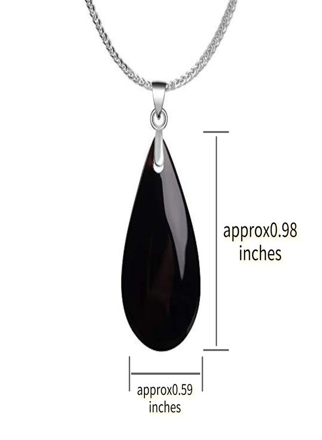 iSTONE 925 Sterling Silver Natural Crytral for Womens Pendant Necklace, Gemstone Birthstone with 17.8" Silver Chain Ladies, 17.8'', Gemstone, Black Agate Labradorite - Image 3