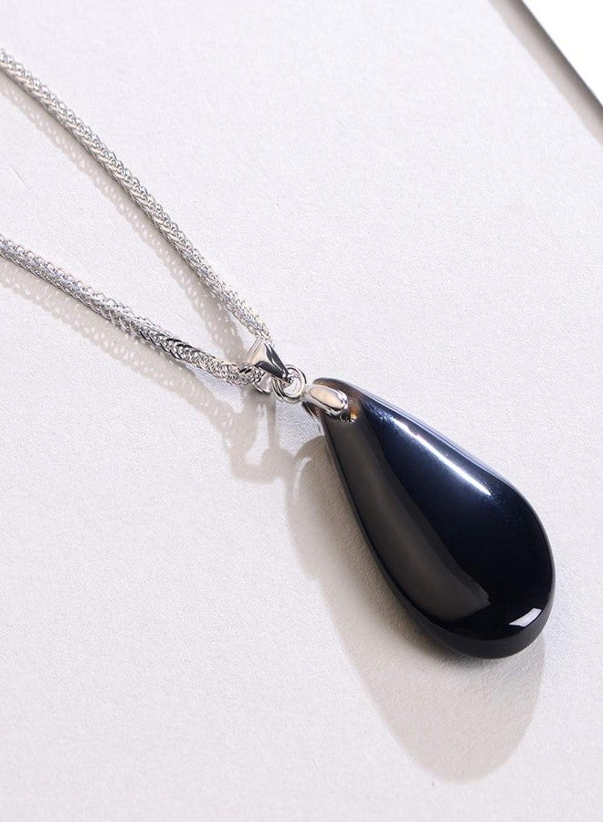 iSTONE 925 Sterling Silver Natural Crytral for Womens Pendant Necklace, Gemstone Birthstone with 17.8" Silver Chain Ladies, 17.8'', Gemstone, Black Agate Labradorite - Image 4