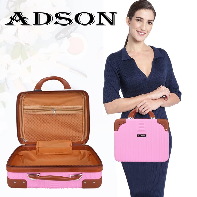 Adson Travel Make up Train Case, Waterproof Portable Hard Shell Cosmetic Case Luggage Mini Suitcase Makeup Brushes Bag Toiletry Organizer Portable Makeup Carrying Case (Pastel Pink) - Image 3