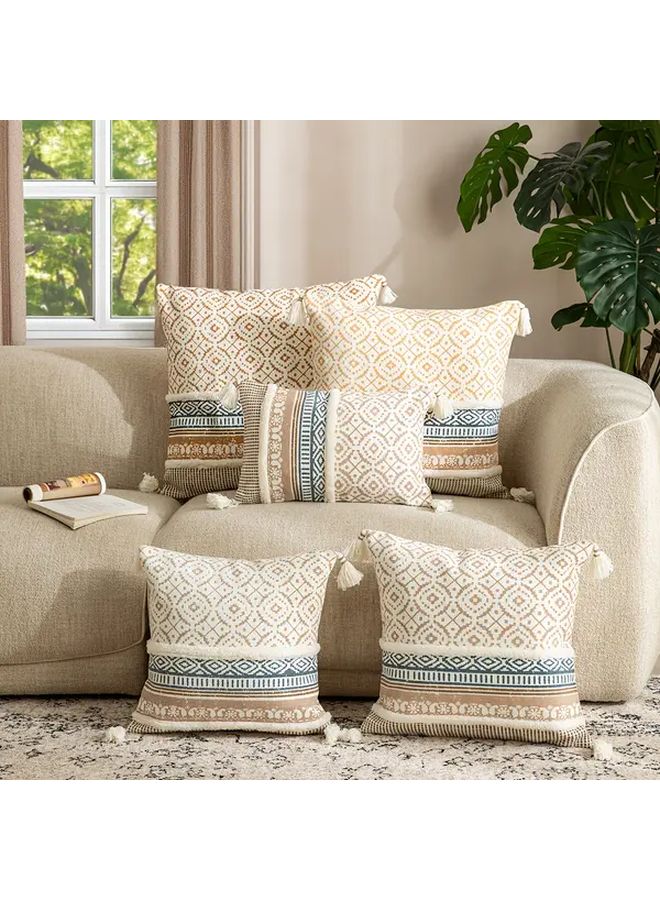 Boho Geometric Throw Pillow Prague Coffee Color 19 69x11 81 Inch Fringe Tassel - Image 1