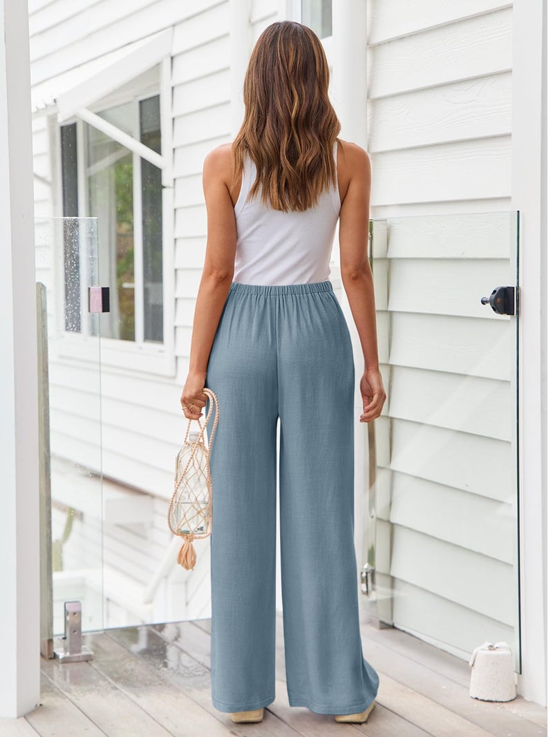 LILLUSORY Linen Wide Leg Pants Womens Palazzo Flowy Beach Vacation 2026 Summer Spring Fashion Outfits Clothes Clothing Trendy Skirts Cute Resort Wear Cruise High Waisted Boho Travel Trousers Pockets - Image 4