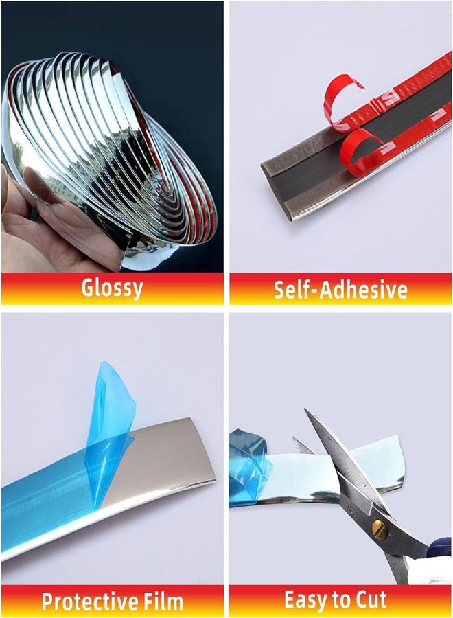 رات سو شريط تزيين خارجي وداخلي للسيارة من الكروم بلون فضي بطول 16 قدم، شريط زينة عالمي مضاد للخدش - Image 2