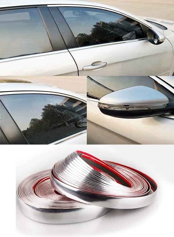 رات سو شريط تزيين خارجي وداخلي للسيارة من الكروم بلون فضي بطول 16 قدم، شريط زينة عالمي مضاد للخدش - Image 1