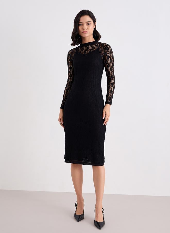 Styli Women Lace Insert Midi Dress with Cami Slip - Image 2