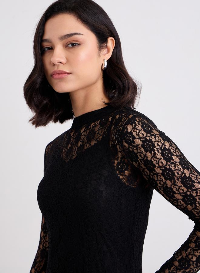 Styli Women Lace Insert Midi Dress with Cami Slip - Image 3