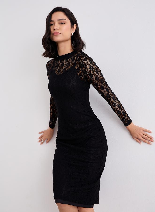 Styli Women Lace Insert Midi Dress with Cami Slip - Image 5