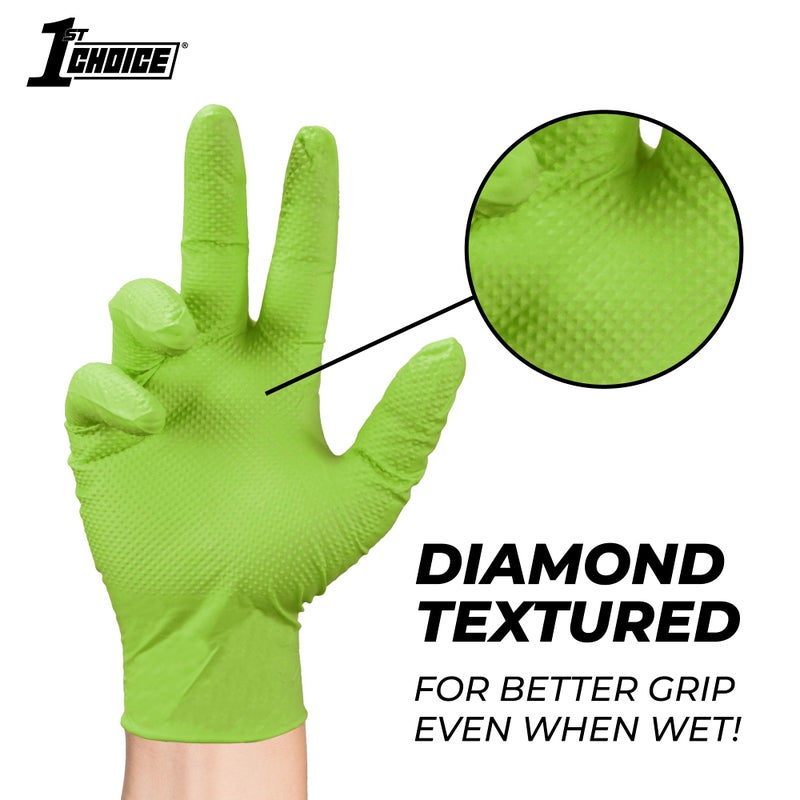 1st Choice 6 mil Mechanic Gloves, Nitrile Gloves Disposable Latex Free - Large Box of 100 Green Nitrile Disposable Gloves - Image 5