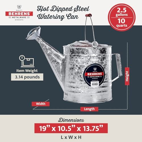 Behrens Weatherproof Hot Dipped Galvanized Steel Watering Can with Wooden Handle and Side Handle for Watering Flowers and Gardens Gray - Image 3