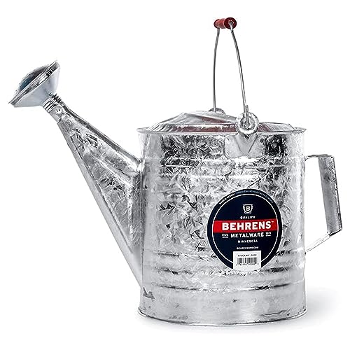 Behrens Weatherproof Hot Dipped Galvanized Steel Watering Can with Wooden Handle and Side Handle for Watering Flowers and Gardens Gray - Image 1