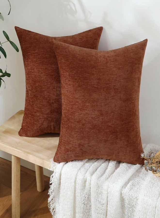 Jeneoo Terracotta Decorative Throw Pillow Covers Soft Chenille Comfy Square Couch Cushion Cases for Living Room Sofa Decor (Set of 2, 18 x 18 Inches) - Image 2