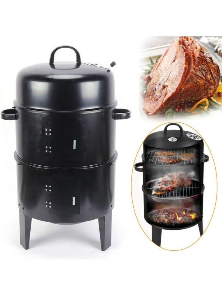 3-in-1 Smoked Grill Adjustable Wind Power BBQ Charcoal Grill, 2 Layers Detachable Smoker Barrel for Outdoor Cooking Parties - Image 2