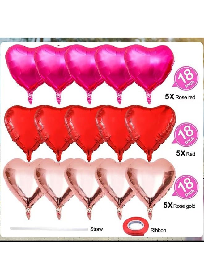 Oarkive 15pcs Valentines Balloons Heart Shaped Balloons Valentines Day Heart Balloons Heart Foil Balloons Metallic Mylar Heart Balloons for Wedding Birthday Heart Party Decor Heart Baby Shower Decorations - Image 2