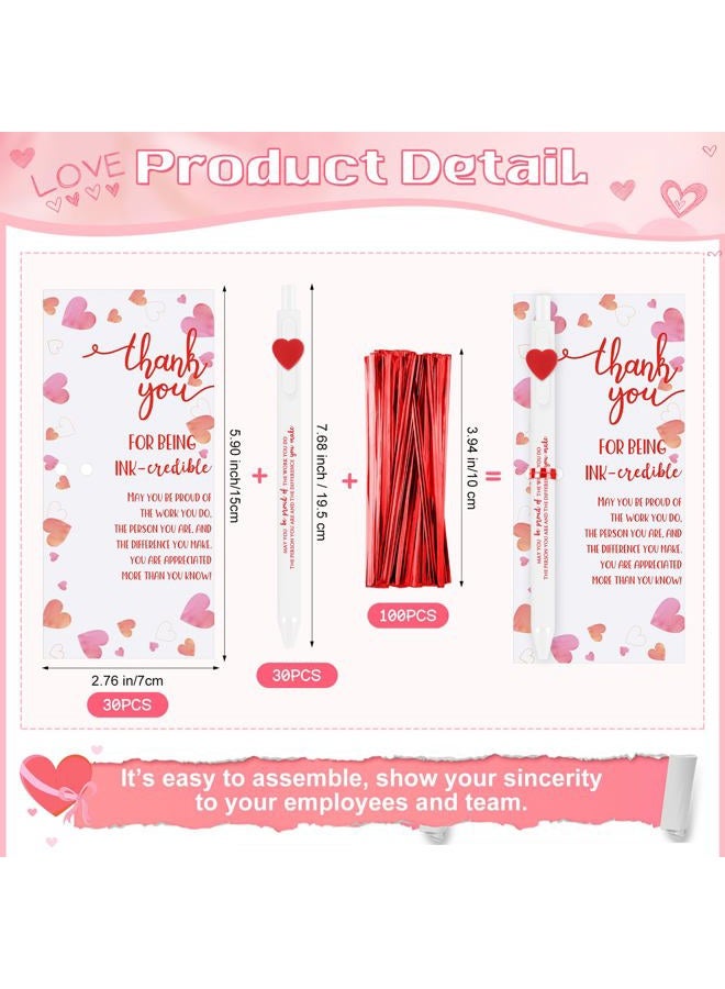 Jetec 30 Sets Valentines Pens Bulk Heart Employee Appreciation Gifts Inspirational Ballpoint Pen with Thank You Card Funny Pink Valentine Favors for Staff Teacher Nurse Office Supplies (Proud) - Image 3