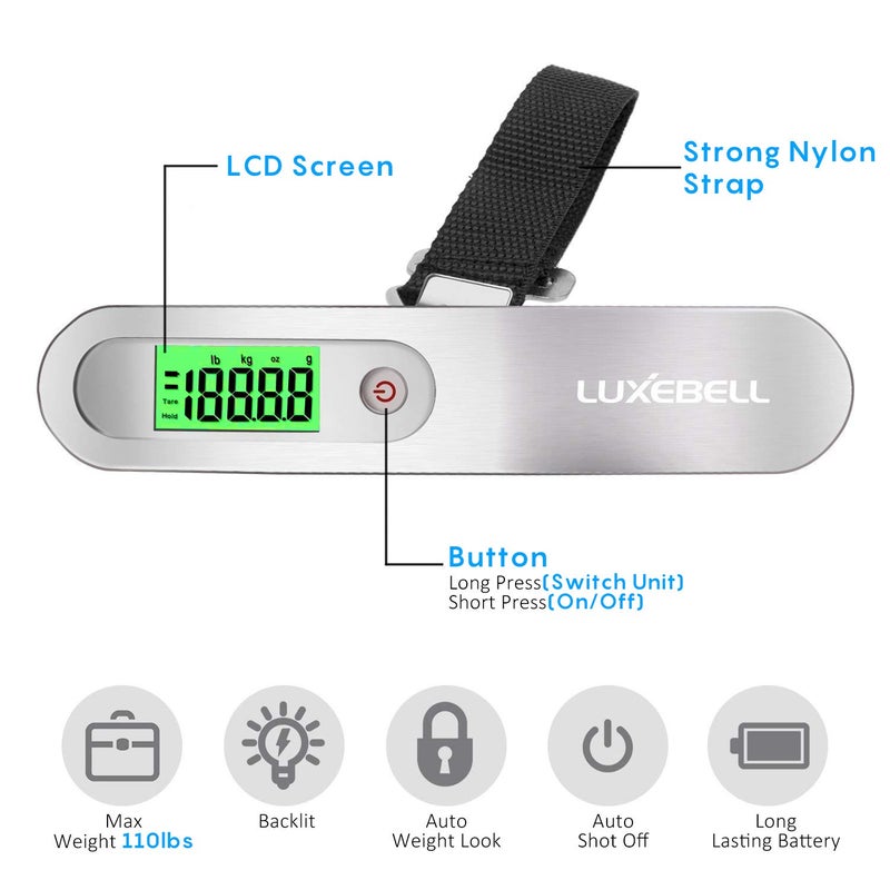 LUXEBELL Digital Luggage Scale Gift for Traveler Suitcase Handheld Weight Scale 110lbs Silver  - Image 2