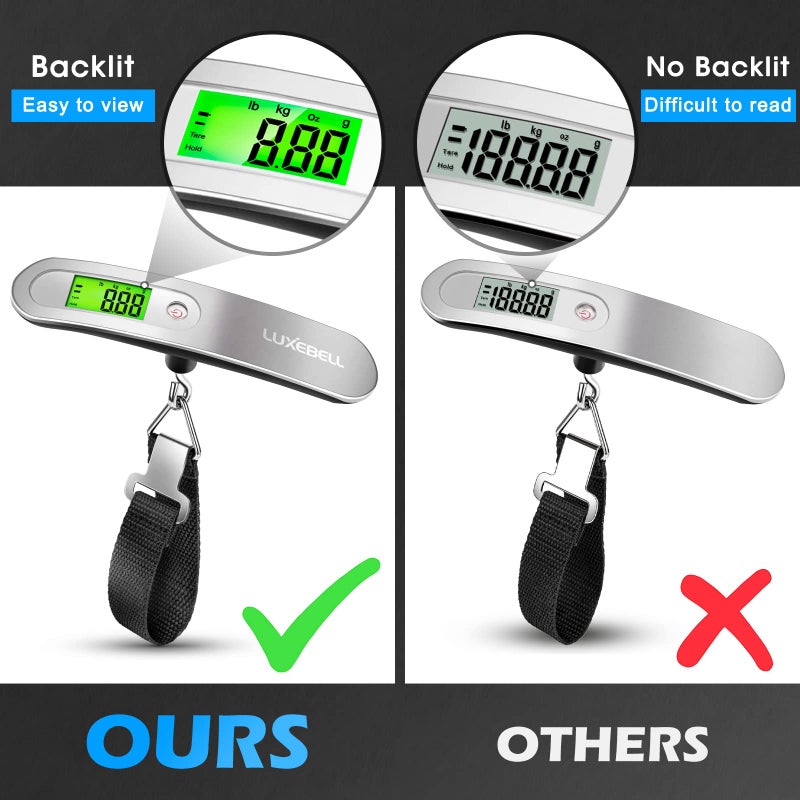 LUXEBELL Digital Luggage Scale Gift for Traveler Suitcase Handheld Weight Scale 110lbs Silver  - Image 5