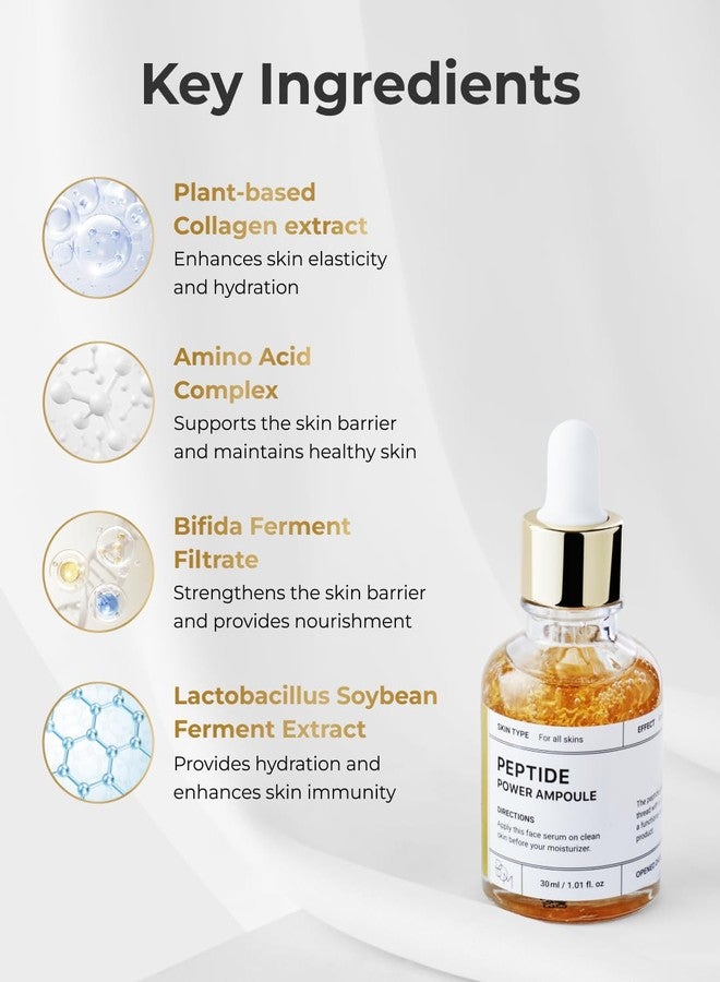 bom أمبولة قوة الببتيد من بوم كوزمتيكس 1.01 أونصة سائلة، ببتيد خماسي مع خيوط ذهبية 24 قيراط وذهب نقي 99% لتعزيز الكولاجين في البشرة، سيروم مرفع لتحسين المرونة والإشراقة، العناية بالبشرة الكورية - Image 4