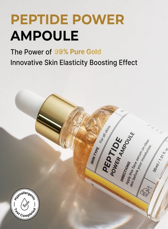 bom أمبولة قوة الببتيد من بوم كوزمتيكس 1.01 أونصة سائلة، ببتيد خماسي مع خيوط ذهبية 24 قيراط وذهب نقي 99% لتعزيز الكولاجين في البشرة، سيروم مرفع لتحسين المرونة والإشراقة، العناية بالبشرة الكورية - Image 2