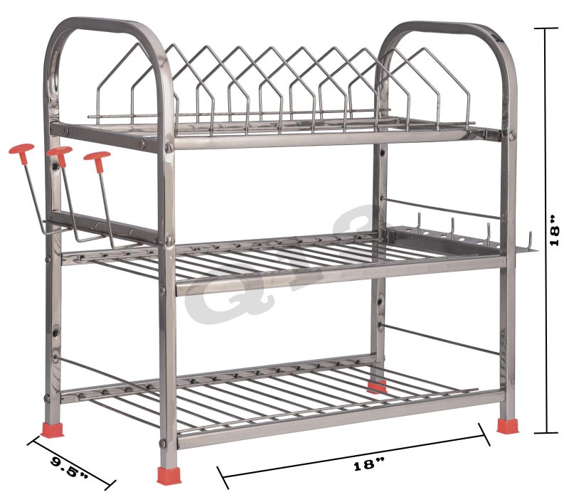 Q13 Stainless Steel Utensils Rack for Kitchen | 2-Tier Dish Drying Organizer & Bartan Stand (18 x 18 Inches - Image 5