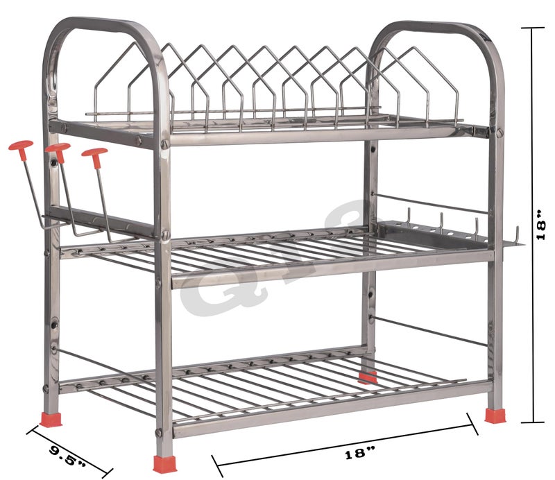Q13 Stainless Steel Utensils Rack for Kitchen | 2-Tier Dish Drying Organizer & Bartan Stand (18 x 18 Inches - Image 3