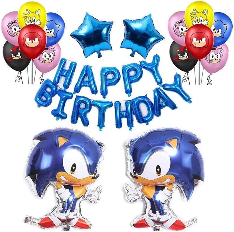 Snap Bazaar 30 Pieces Sonic Birthday Decorations with Happy Birthday Banner and Balloons - Image 1