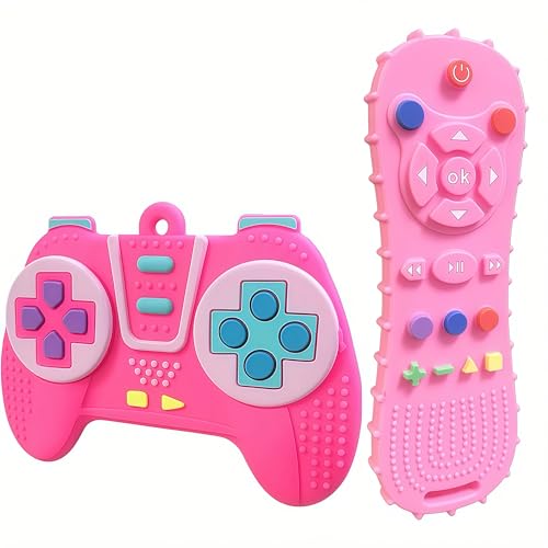 AALFA Baby Teething Toy Soft TV RemoteGame Machine Shape Chew Set Intellectual Development Intellectual Development Educational ToySafe Silicone Toddler Infant Pink HandleRemote Control - Image 1