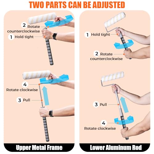 PinStone 6pcs House Paint Roller Kit, 9 inch Extendable Roller Frame with 5 Microfiber Roller Covers 1/2" Nap, Adjustable Painting Roller (18" - 36") for Walls, Ceilings, Floor, Home Painting Supplies - Image 5