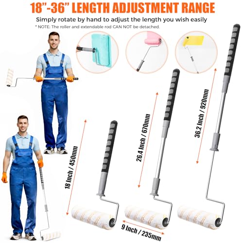 PinStone 6pcs House Paint Roller Kit, 9 inch Extendable Roller Frame with 5 Microfiber Roller Covers 1/2" Nap, Adjustable Painting Roller (18" - 36") for Walls, Ceilings, Floor, Home Painting Supplies - Image 2